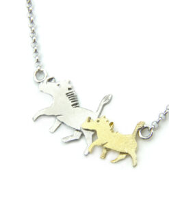 Collier with 2 warthogs: 925 Sterling Silver, 375 Gold (9ct), adjustable length