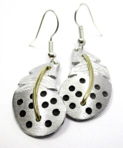 Earrings Guinea fowl feather Brass