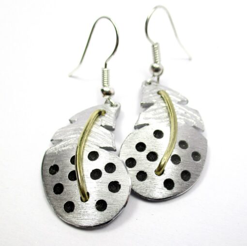 Earrings Guinea fowl feather Brass