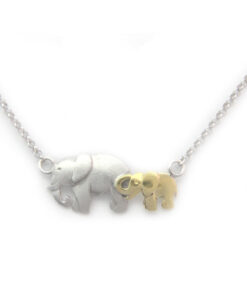Collier with 2 elephants: 925 Sterling Silver, 375 Gold (9ct), adjustable length