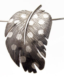 Pendant with necklace*, large guinea fowl feather: 925 Sterling Silver