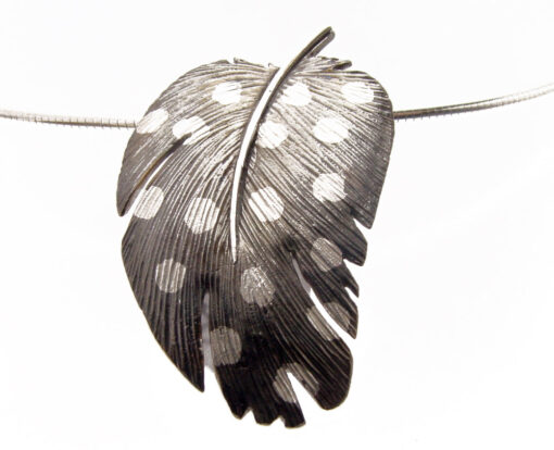 Pendant with necklace*, large guinea fowl feather: 925 Sterling Silver