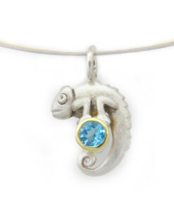 Pendant with necklace*, chameleon: 925 Sterling Silver, 750 Gold (18ct), 5 mm Topaz*
