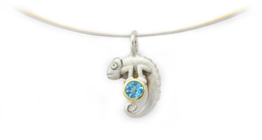 Pendant with necklace*, chameleon: 925 Sterling Silver, 750 Gold (18ct), 5 mm Topaz*