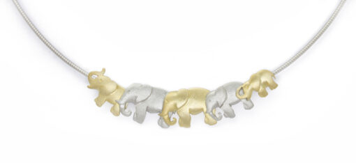 Pendant with 925 silver Omega necklace (adjustable length between 42 and 45 cm), elephant family: 375 Gold (9ct), 925 Sterling Silver