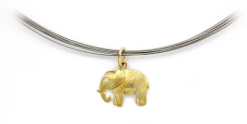 Pendant with necklace*, elephant: 375 Gold (9ct), diamond (Ø 1.4 mm, I-J, si)