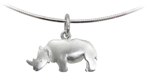 Pendant with necklace*, rhino: 925 Sterling Silver, diamond (Ø 1.4 mm, I-J, si)
