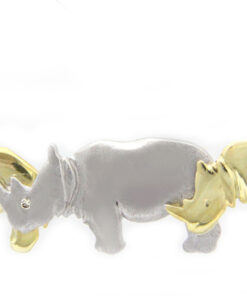 Pendant with 925 silver Omega necklace (adjustable length between 42 and 45 cm),rhino family: 375 Gold (9ct), 925 Sterling Silver, diamond (Ø 1.4 mm, I-J, si)