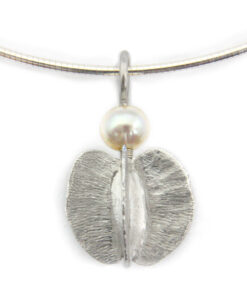 Pendant with necklace*,  small combretum seed pod: 925 Sterling Silver, white freshwater pearl