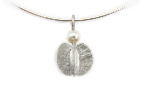 Pendant with necklace*,  small combretum seed pod: 925 Sterling Silver, white freshwater pearl