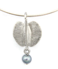 Pendant with necklace*,  small combretum seed pod: 925 Sterling Silver, grey freshwater pearl