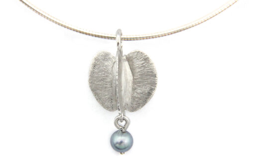 Pendant with necklace*,  small combretum seed pod: 925 Sterling Silver, grey freshwater pearl