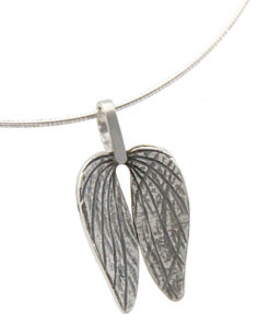Pendant with necklace*, medium size Mopane leaf:  oxidized 925 Sterling Silver