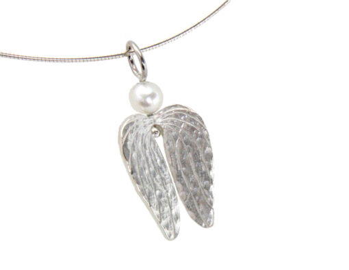 Pendant with necklace*, medium size Mopane leaf: 925 Sterling Silver, white freshwater pearl