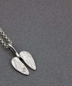 Pendant with necklace*, small size Mopane leaf: 925 Sterling Silver, diamond (Ø 1.4 mm, I-J, si)