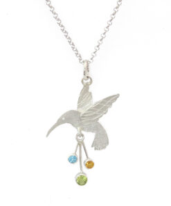 Pendant with necklace*, sunbird / sugarbird / humming bird / colibri: 925 Sterling Silver, 4 mm Peridot*, 3 mm Topaz*, 3 mm Citrine*