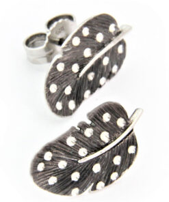 Stud earrings guinea fowl feather: 925 Sterling Silver