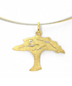 Pendant with necklace*, acacia / African tree: 375 Gold (9ct), diamond (Ø 1.9 mm, I-J, si)