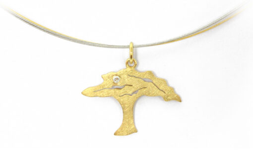 Pendant with necklace*, acacia / African tree: 375 Gold (9ct), diamond (Ø 1.9 mm, I-J, si)